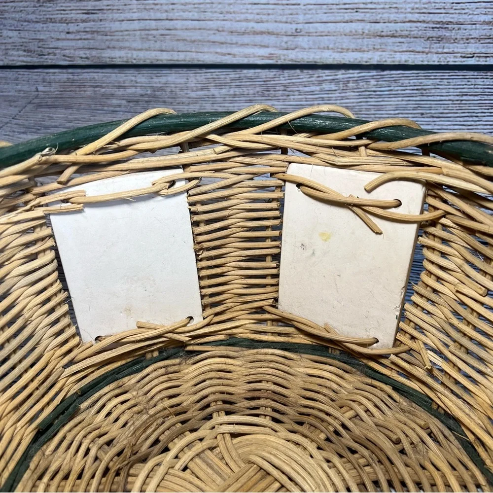 Vintage Large Oval Wicker Basket‎ Ceramic Moose & Cabin Tile Decorations Cottage
